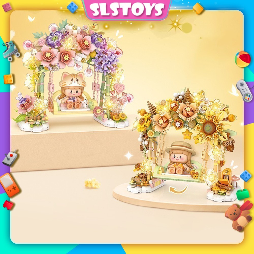LOZ IDEAS Mini Block Pink Romantic Flower Swing Spring Summer Flower ...