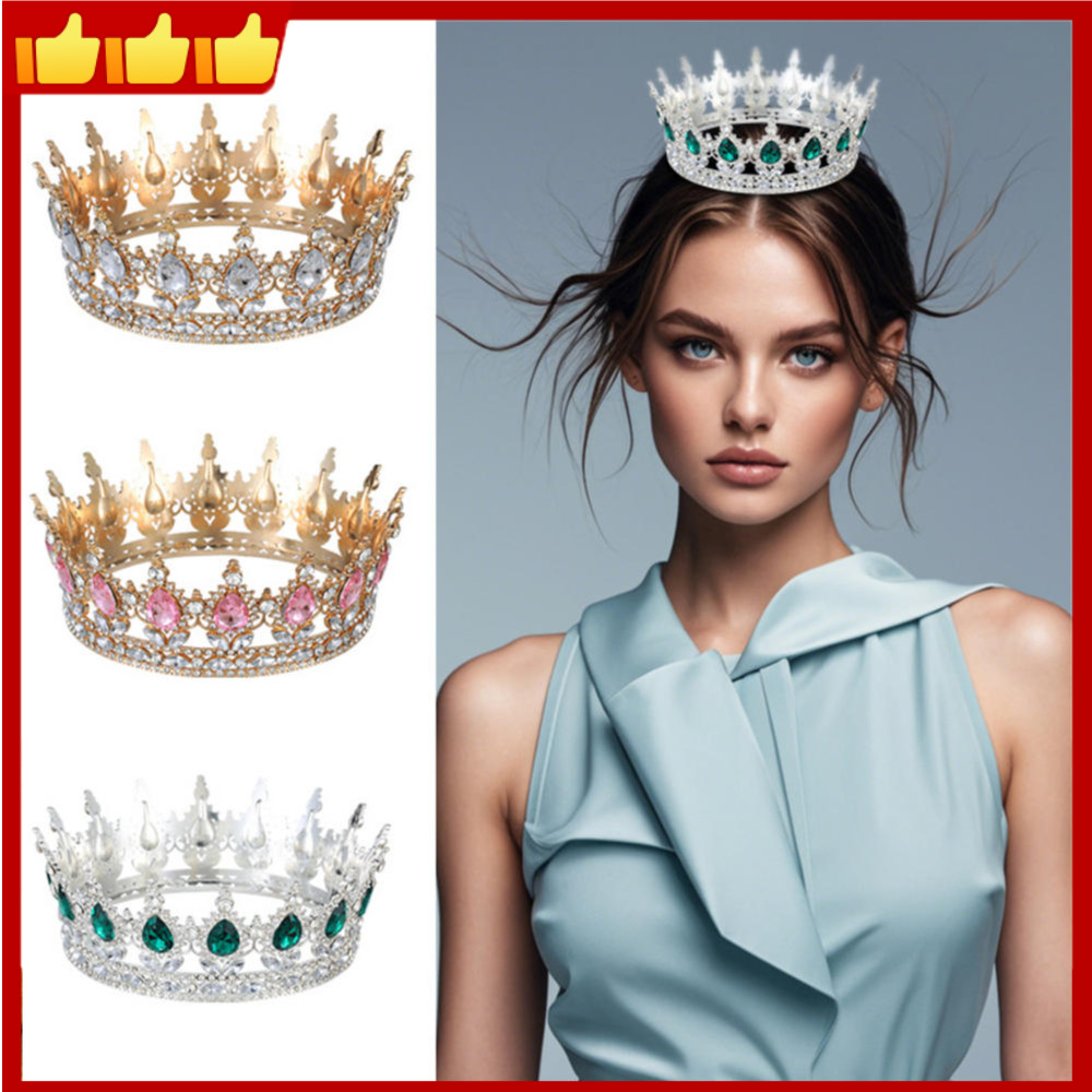 European Princess Queen Tiara Round Baroque Pageant Crown Crystal Full ...