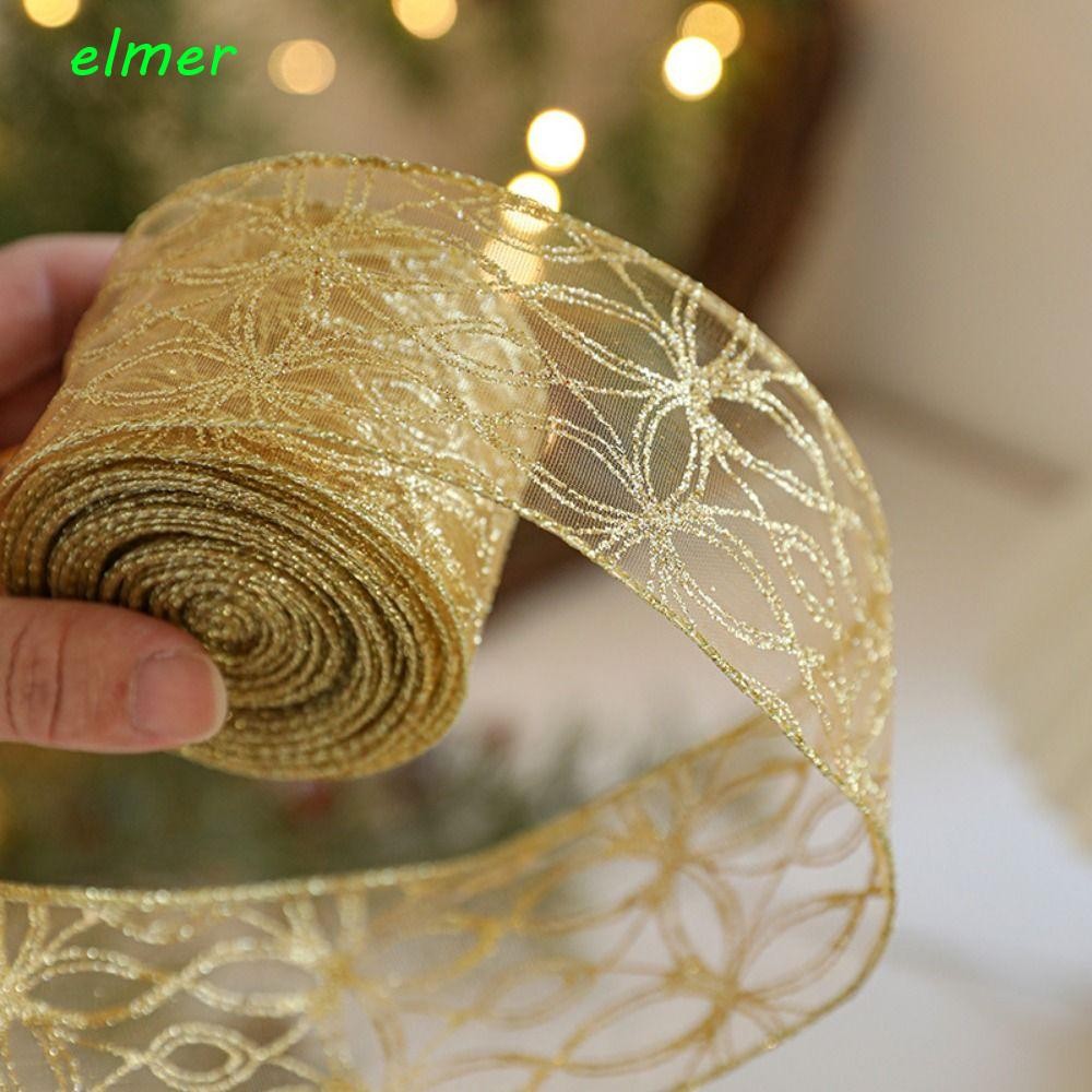 ELMER Christmas Ribbon Weaving, Gold Wire Edge Mesh Yarn Christmas Tree ...