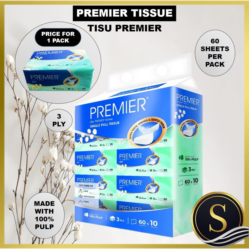 Tisu Premier Premier Single Pull Tissue 3 PLY 60 Sheets | Shopee Malaysia