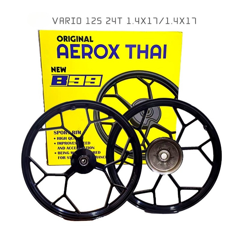 SPORT RIM AEROX THAI NVX155 V1 V2 VARIO125 VARIO 150 24T KILAT BLACK ...