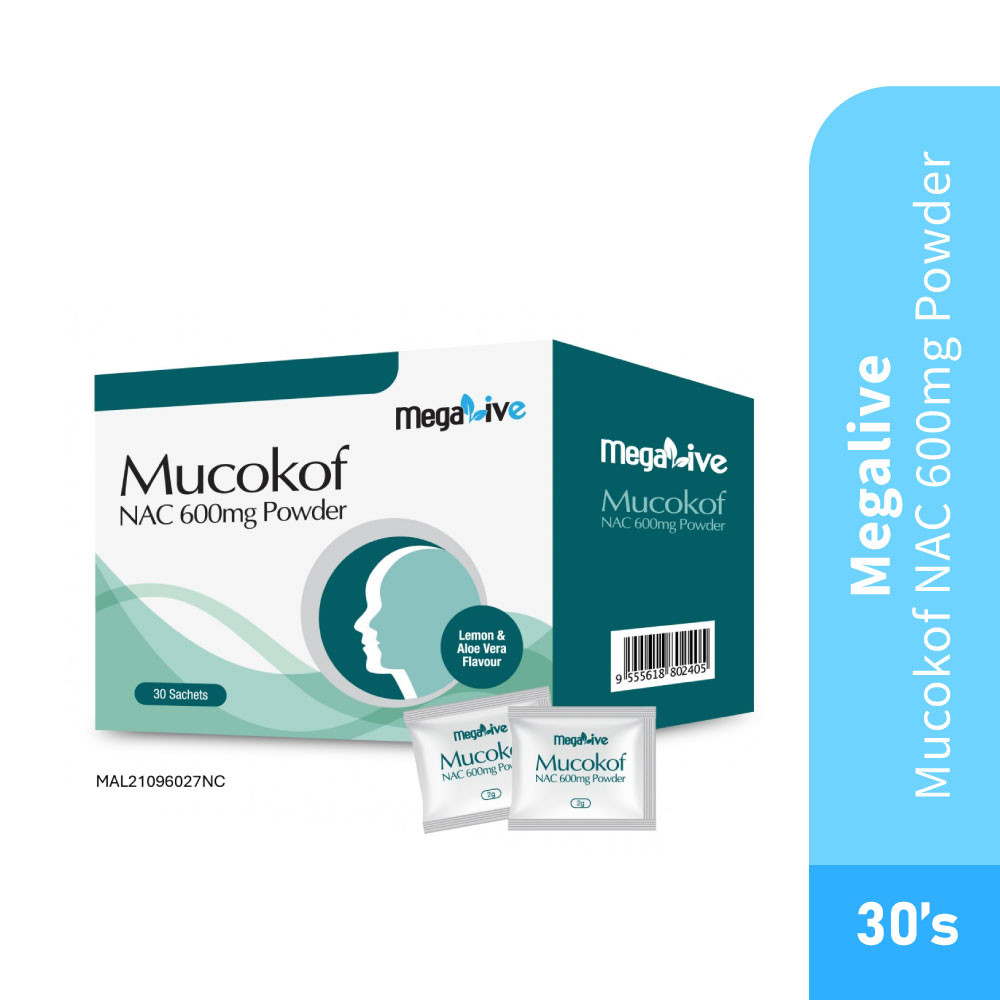 MEGALIVE Mucokof NAC 600mg Powder 30's with N Acetyl L Cysteine, Ubat ...