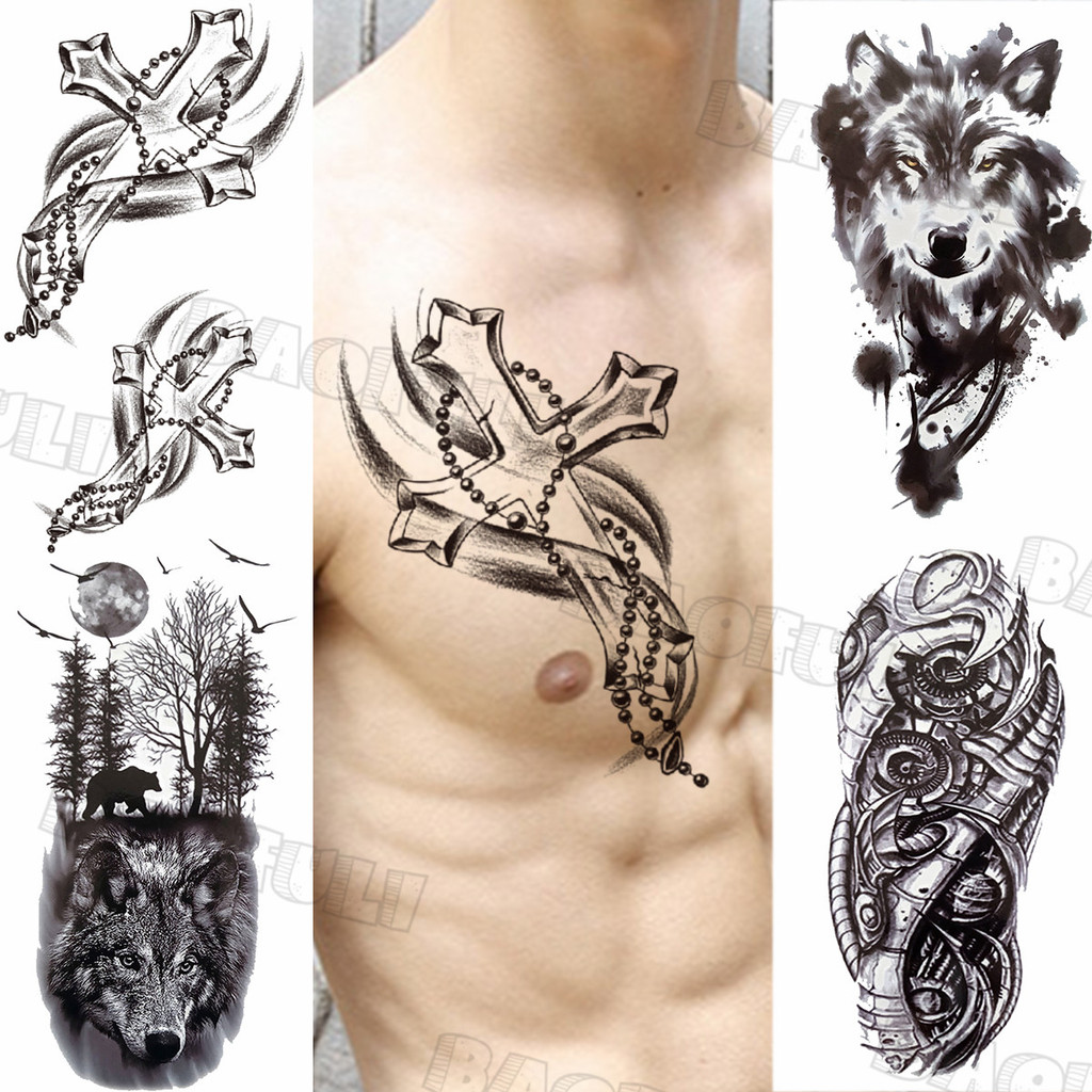 Cross Fake Cross Temporary Tattoos For Men Adult Wolf Robot Arm ...
