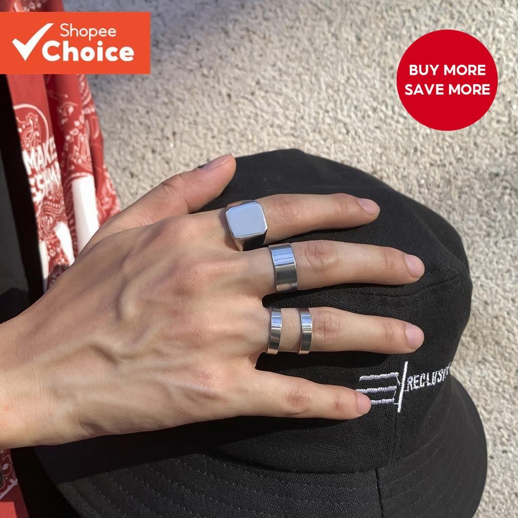 4Pcs Geometric Square Rings Set for Men – Wide Smooth Minimalist ...