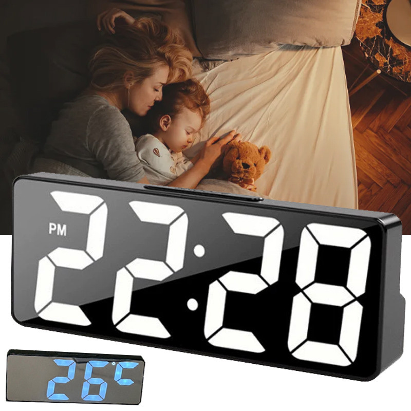 Desktop Digital Alarm Clock Mirror Led Electronic Clock Usb Battery ...