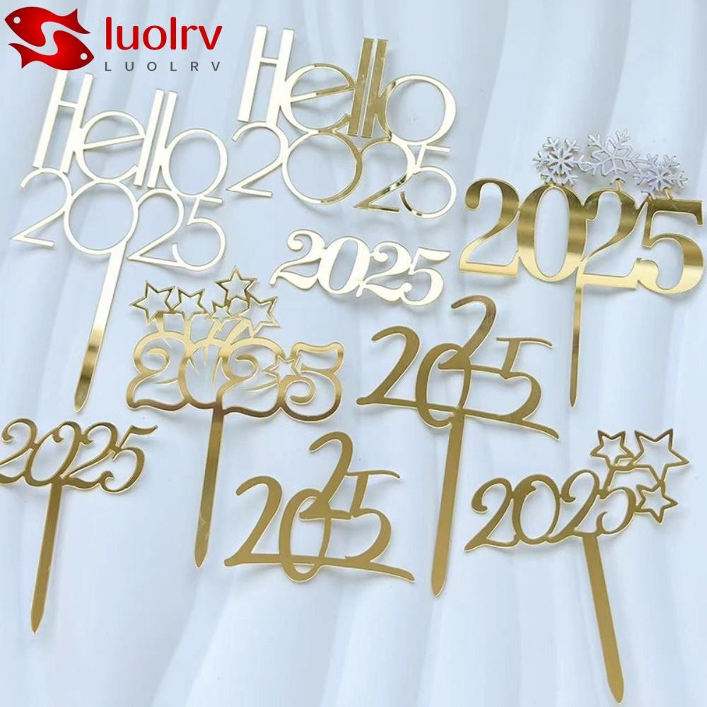 LUOLRV 5pcs Xmas Cupcake Topper, Handwriting Elegant 2025 Cake Topper ...