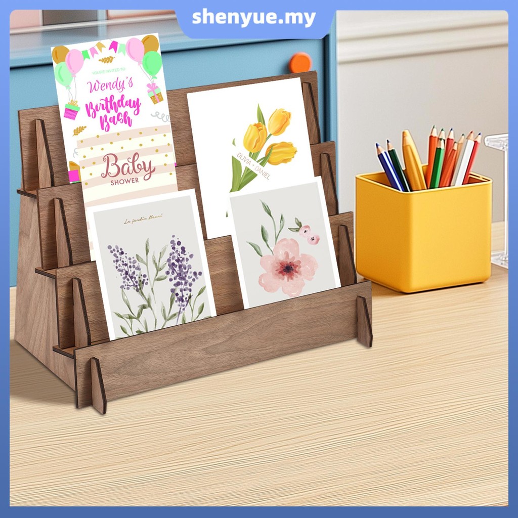 Wood Postcard Display Rack 4 Layer Large Capacity Easy to Install for ...