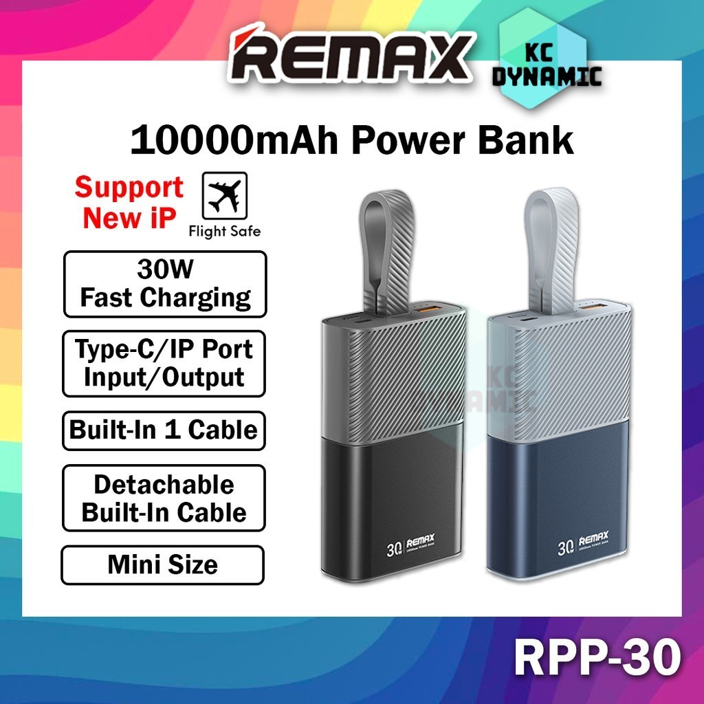 Remax RPP-30 10000mAh Powerbank Mini Built-In Cable Power Bank 30W Fast ...