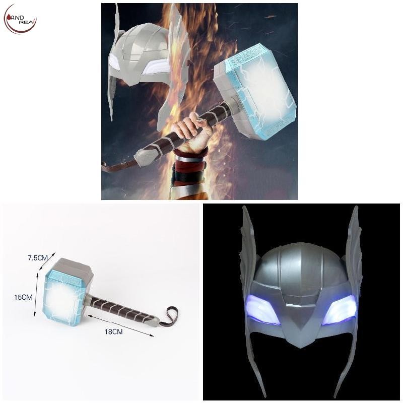 Thor Kid's Hero Hammer LED Glowing Sounds Thor Hammer Helmet Mask ...