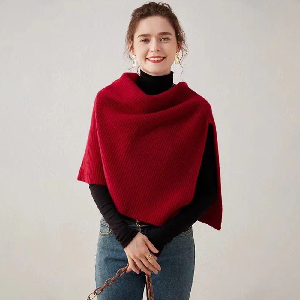 Knitted Shawl Poncho Pullover Scarf Single Side Split Cloak Autumn ...