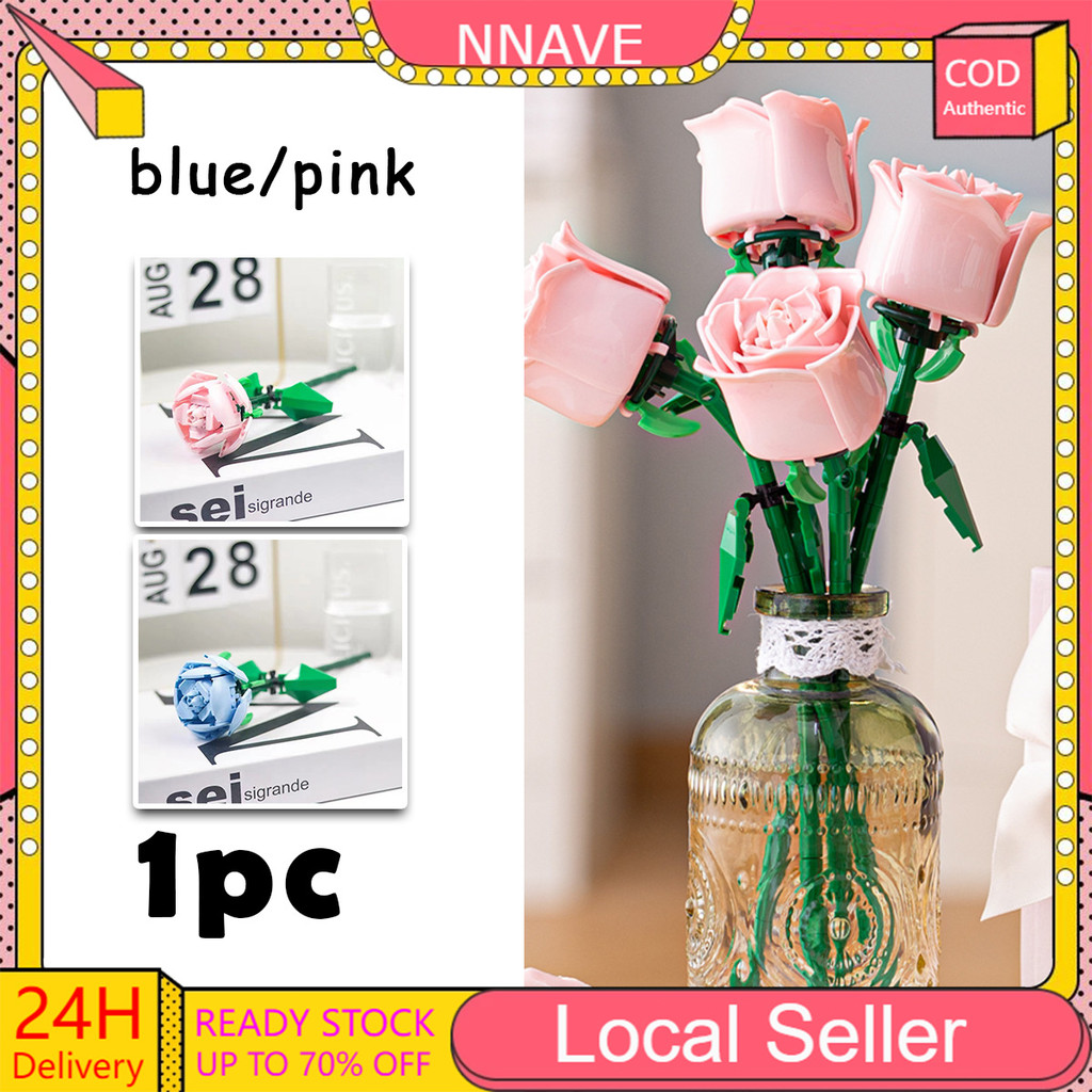 Building Block Flower brick Rose Building Blocks DIY series building ...
