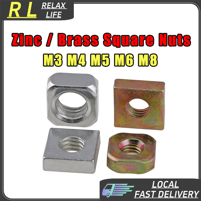 【RL】Brass / Zinc Square Nuts M3 M4 M5 M6 M8 Copper / Galvanizing Right ...