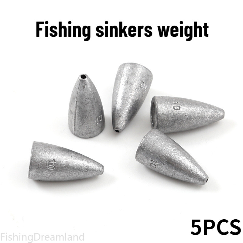5pcs 3.5g~20g Bullet-Shaped Lead Sinker Through Heart Lure Fishing Lead ...