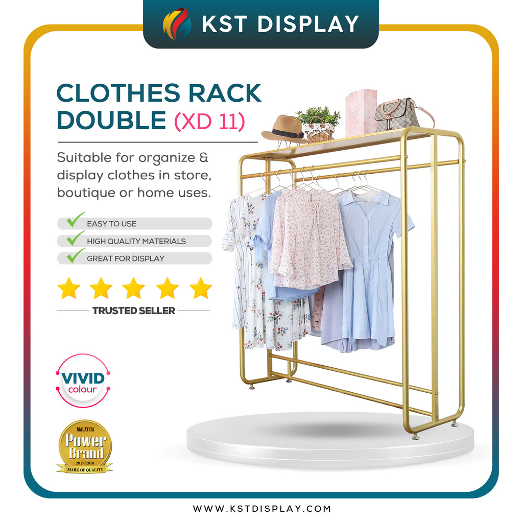 (High Quality) Cloth Rack Double/ Rak Baju Gold/ Cloth Rack Organizer ...