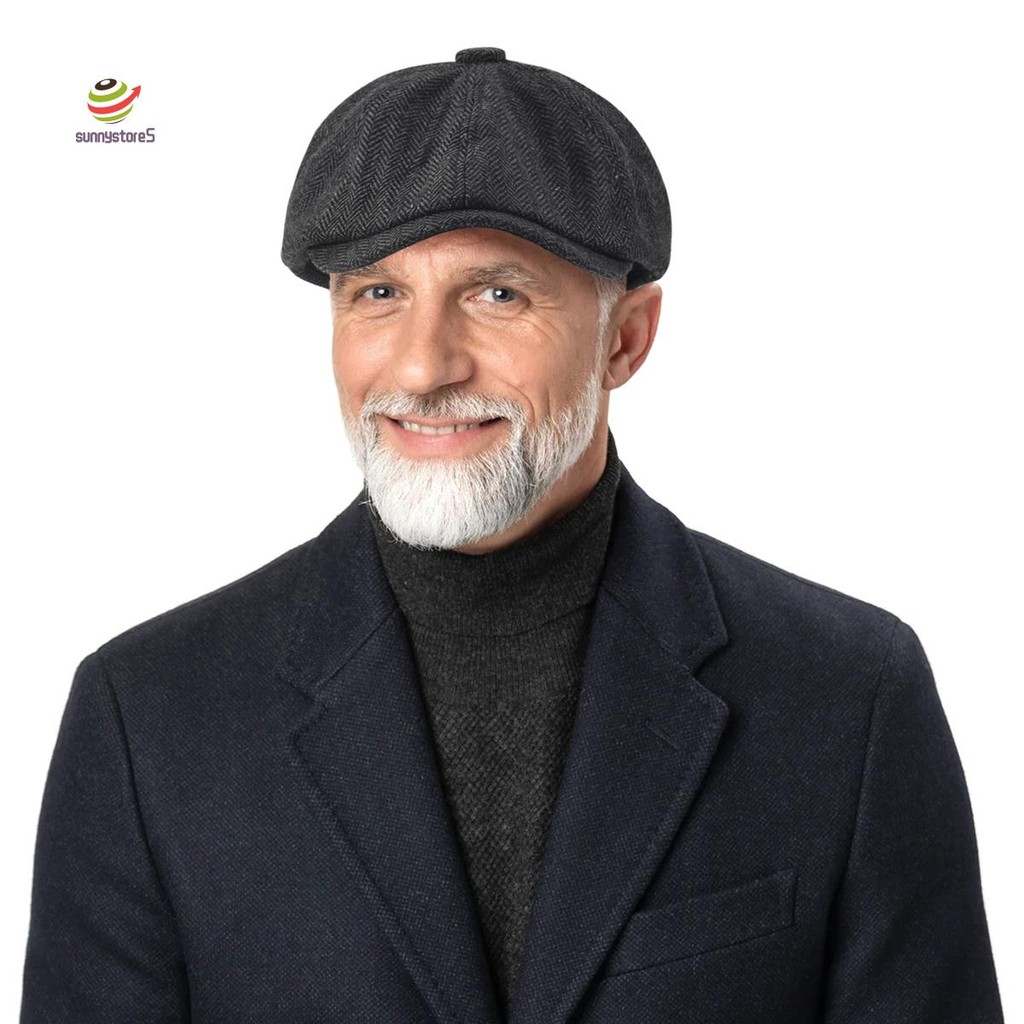 Men Beret Vintage Herringbone Hat Newsboy Beret Hat Spring Flat Peaked ...