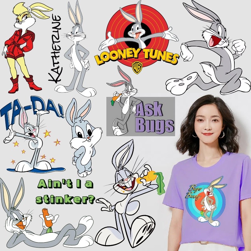 Bugs Bunny hot stamping stickers cute expressions DIY heat transfer ...