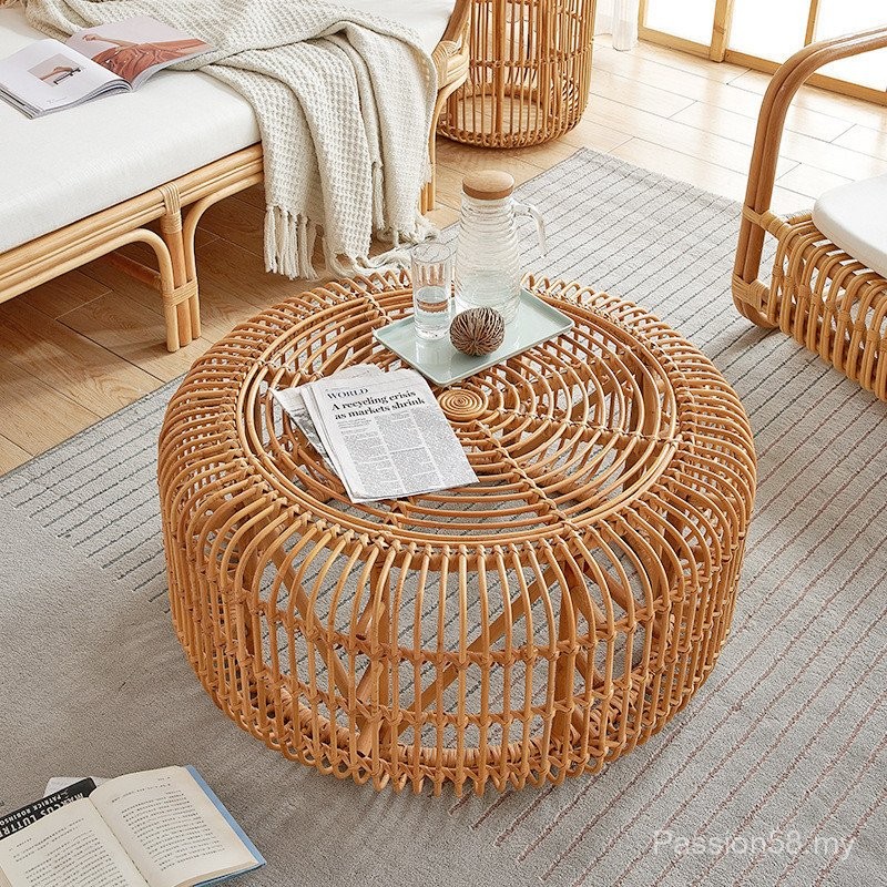 Ins Rattan Table Small Coffee Table Round Coffee Table Living Room ...