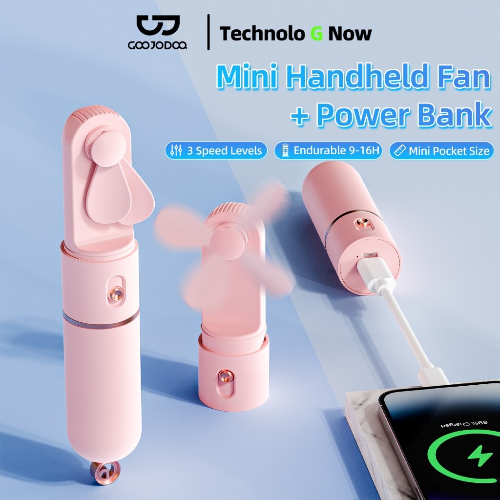 GOOJODOQ 3-Speed Mini Handheld Fan With Type-C Backup Battery (2500mAh ...