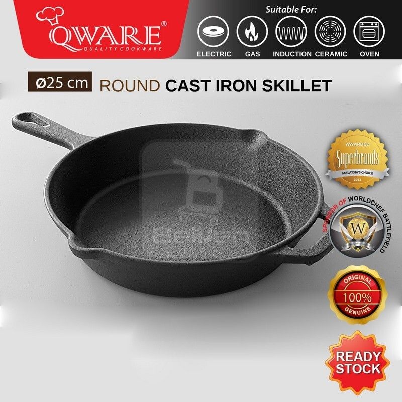 QWARE Round Cast Iron Skillet Fry Pan | Shopee Malaysia