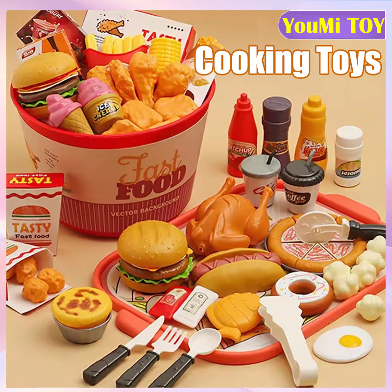 Cooking Toys Kitchen Toys Pretend Play Hamburger Mainan Budak Fast Food ...
