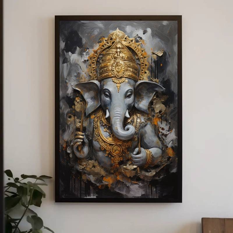 Ganesh Canvas Hindu God Wall Decor and Religious Art for Home Decor