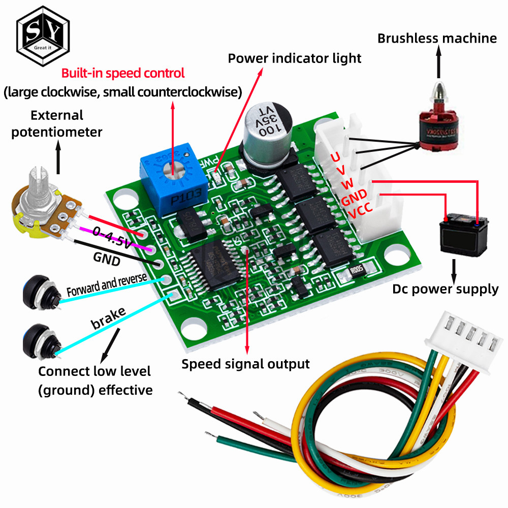 DC 7V-24V 12V 3-phase Brushless Hallless Motor Pump Driver ESC Speed Controller EUR 5,99