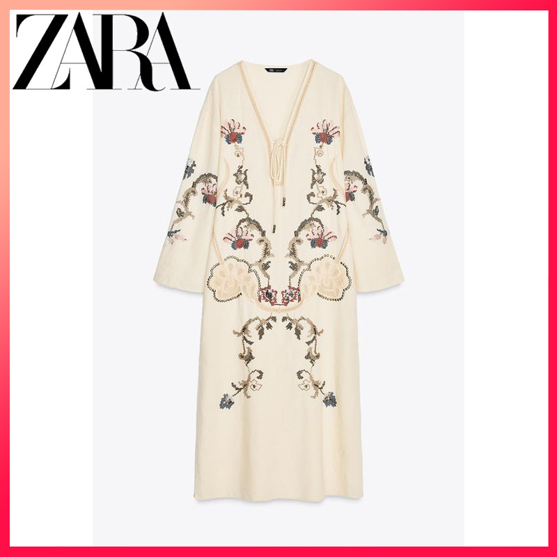 ZARA 25 Summer New Women's ZW Series Flower Embroidered Dress | Shopee ...