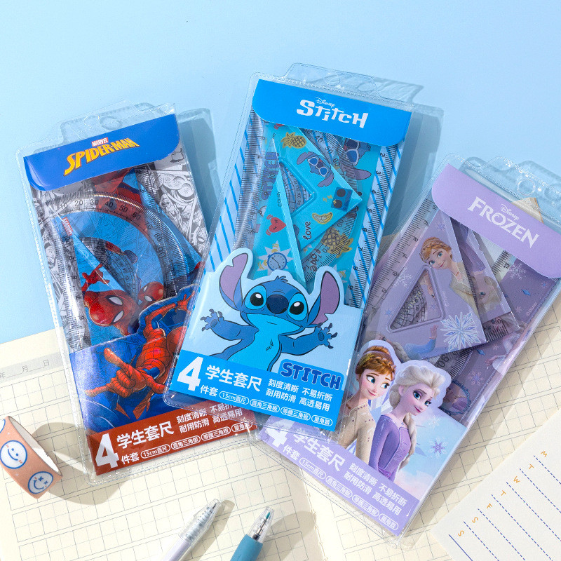 New Cartoon Stitch/Frozen/Spider Man Acrylic 4 Piece Ruler Set Creative ...