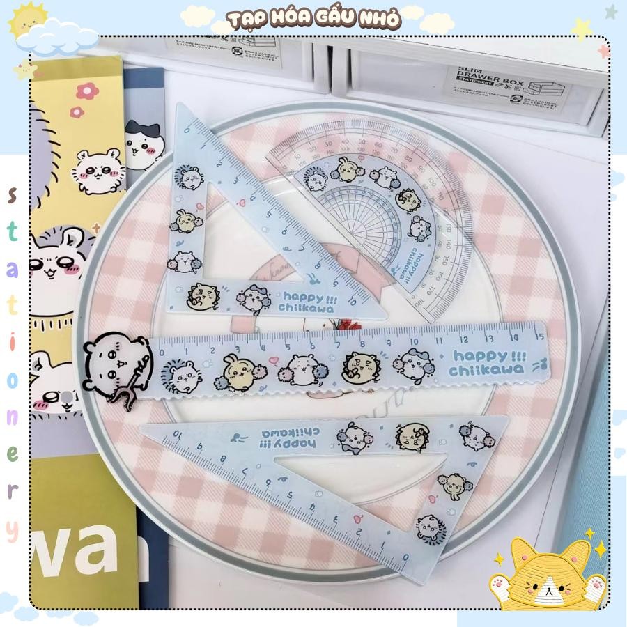 Eke set of green and yellow chiikawa lines, acrylic ruler eke measuring ...