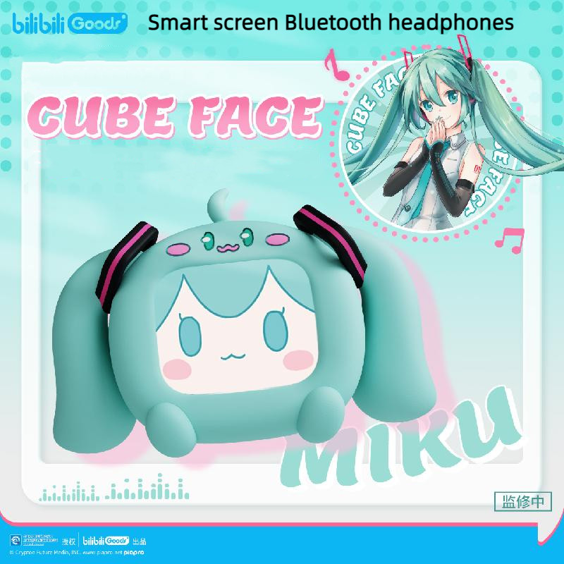 Bilibili Cartoon Wireless Bluetooth Headset Hatsune Miku CUBE FACE LCD ...