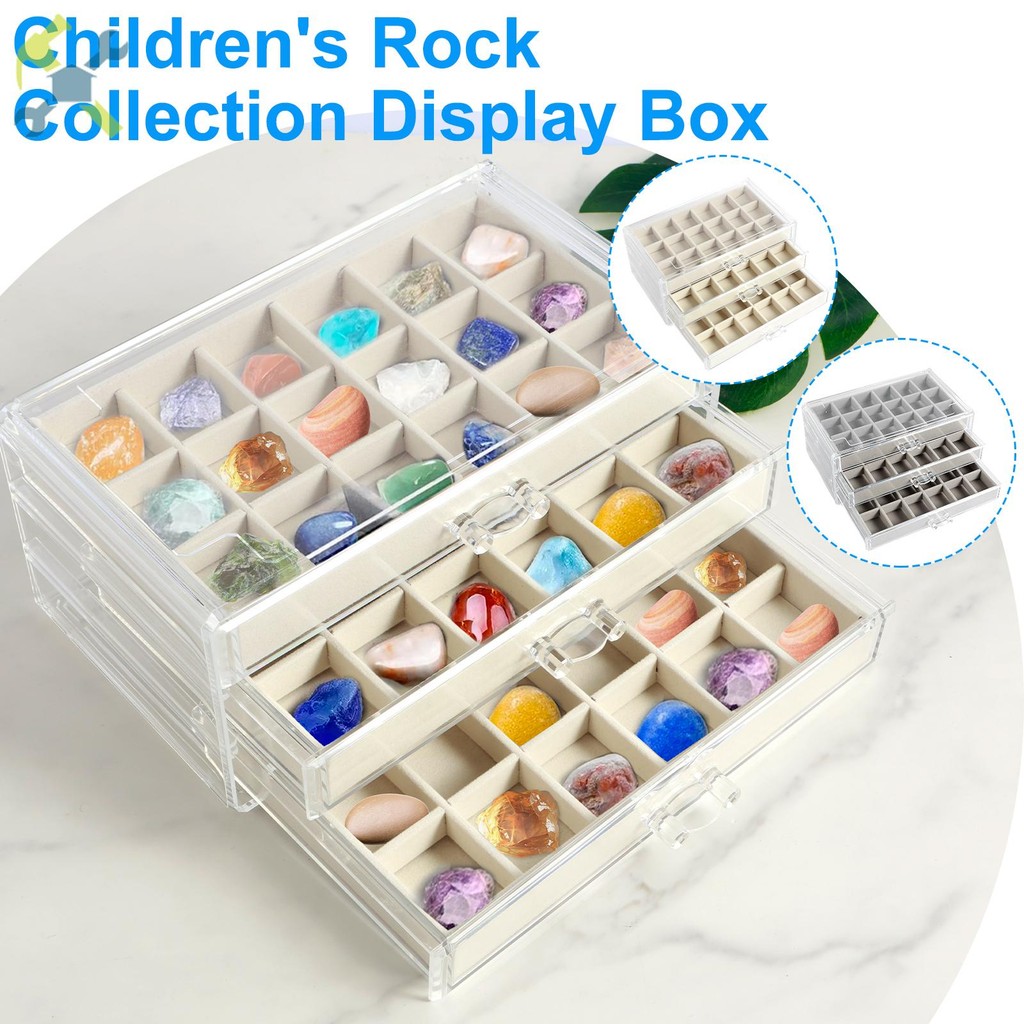 Rock Display Case 3 Drawers Rock Collection Box 54 Grids Rock ...