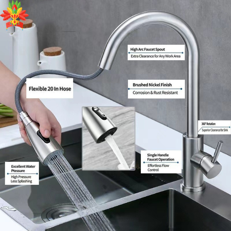 Stainless Steel Kitchen Faucets Single Handle Pull Out Water Tap Single ...