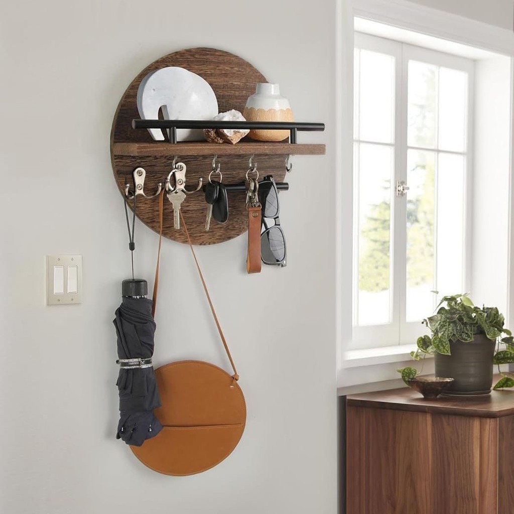 Key Holder for Wall with Shelf Wood Mail Organizer and Rack with Shelf ...