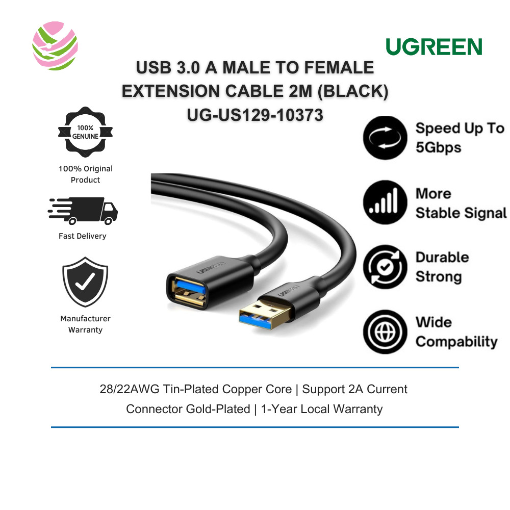 UGREEN USB 3.0 A MALE TO FEMALE EXTENSION CABLE SUPPORT 2A CURRENT 2M ...