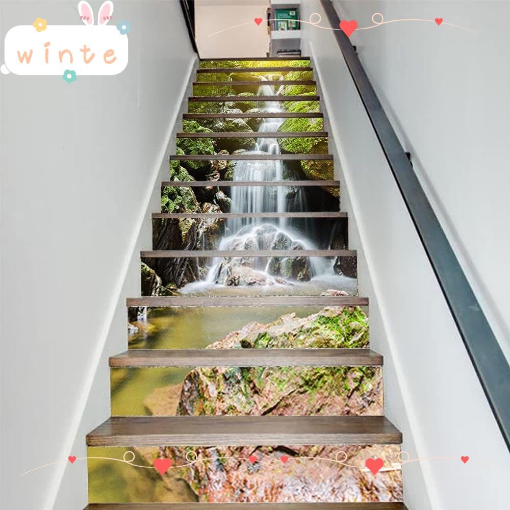 WINTE 13 Strips Stairs Risers Stickers, 13 Strips Removable Natural ...