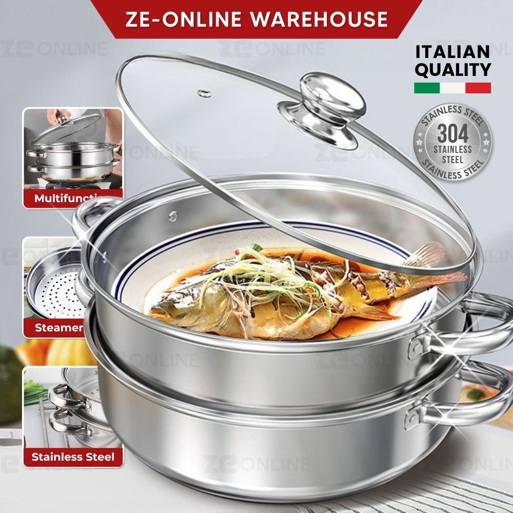 28cm 2 Tiers Multipurpose Stainless Steel Steamer Pot Large Capacity ...