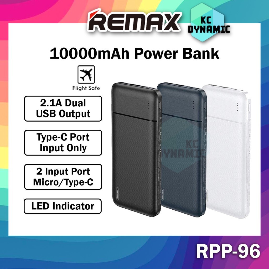 Remax RPP-96 10000mAh Powerbank 2.1A Dual USB Output Super Light Power ...