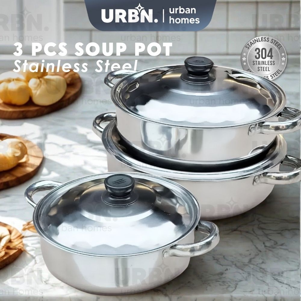 𝗨𝗥𝗕𝗔𝗡𝗛𝗢𝗠𝗘𝗦 3 Pcs Stainless Steel Cooking Pot Set With Lid Double ...