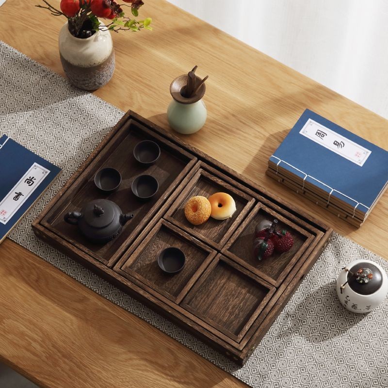 Paulownia Tea Tray Holder Kung Fu Tea Set Japanese Creative Rectangular ...