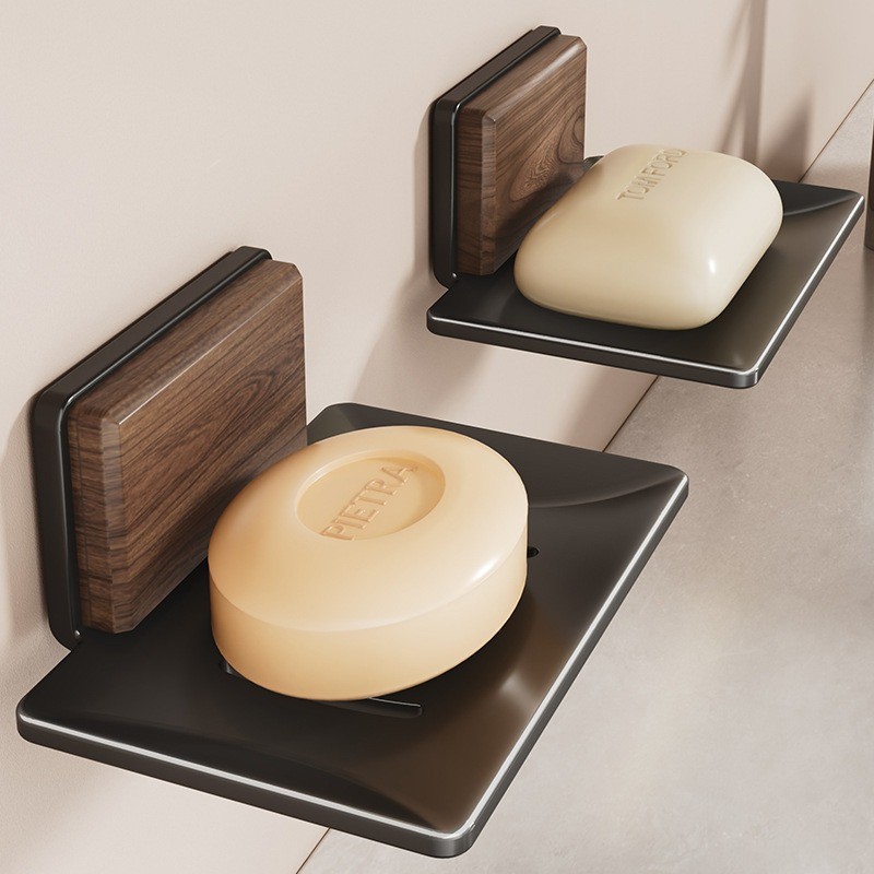 Walnut Bathroom Soap Box Wall Mounted Drainage Free Solid Wood Soap ...