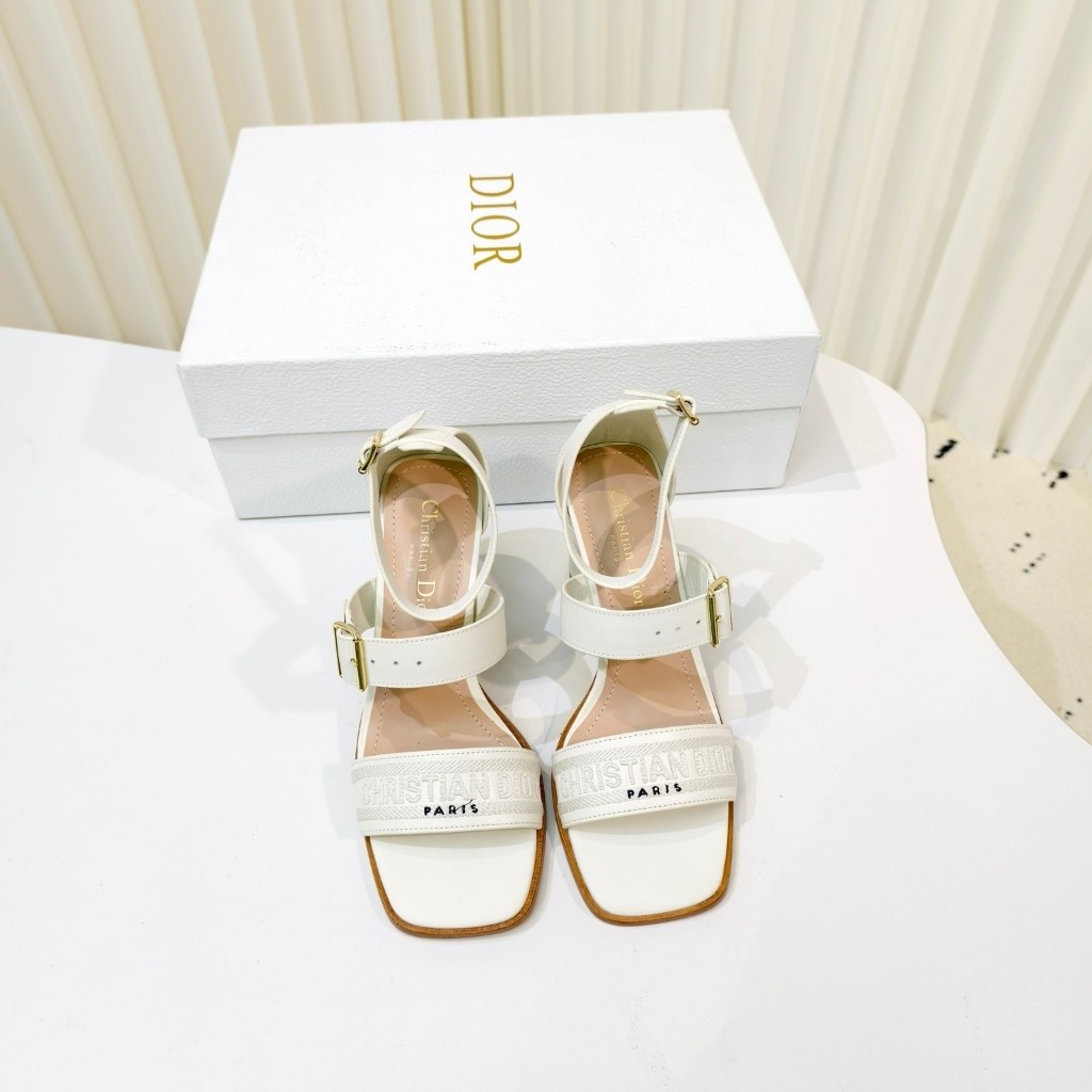 Dior 2025 Summer New Style Letter Embroidered Block Heel Sandals High ...