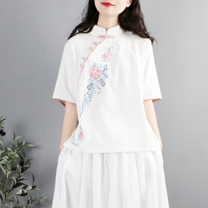 New Chinese style retro cheongsam pure cotton button top women's Zen ...