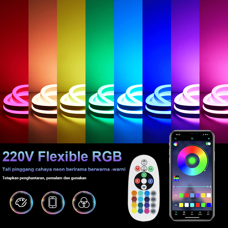220V RGB lampu neon pintar lampu jalur muzik lampu boleh laras ...