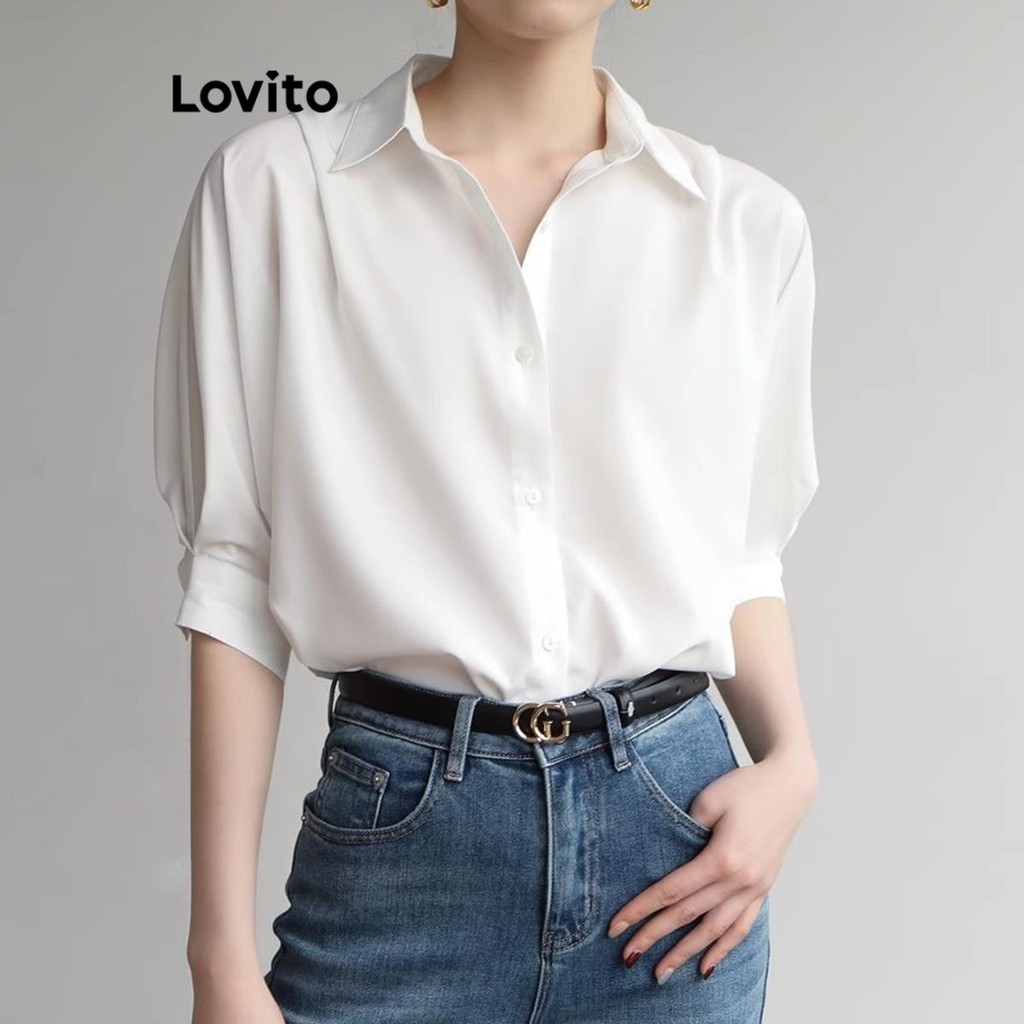 Lovito Casual Plain Basic Blouse for Women LNE53343 Lovito Blus Basic ...