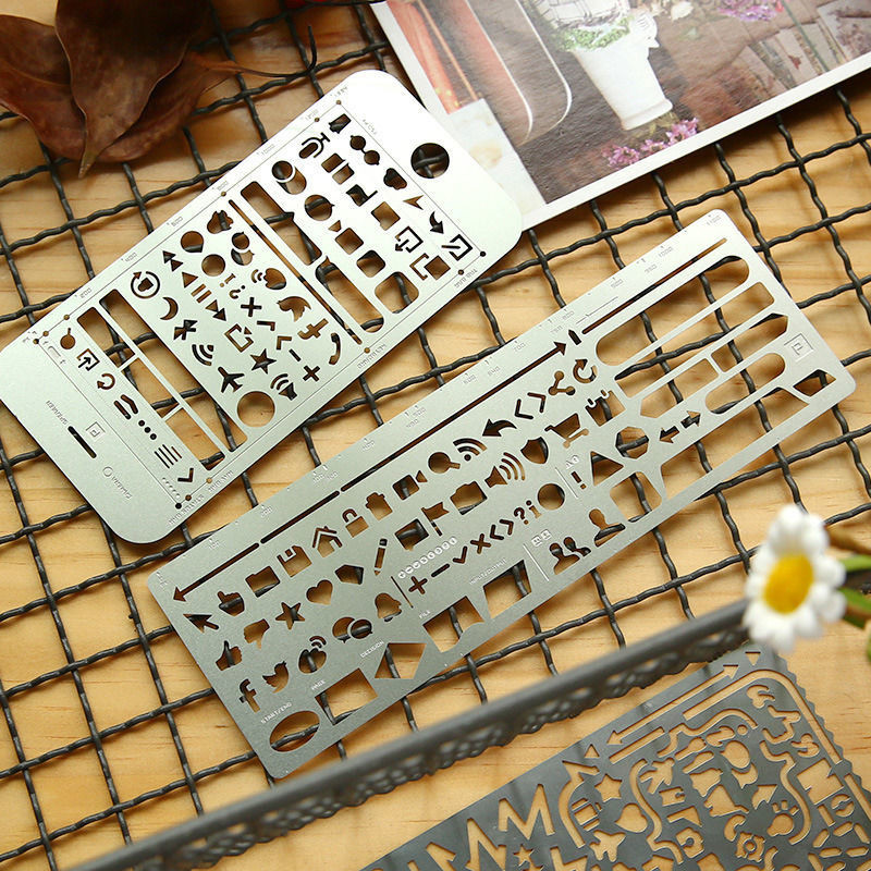Multifunctional Ruler Stainless Steel Hollow Handbook Graphic Ruler ...