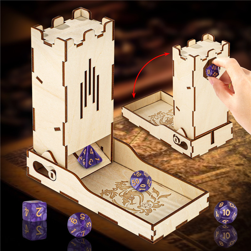 Portable Wooden Folding Dice Tower for DND Dragon Gaming Accessory ...