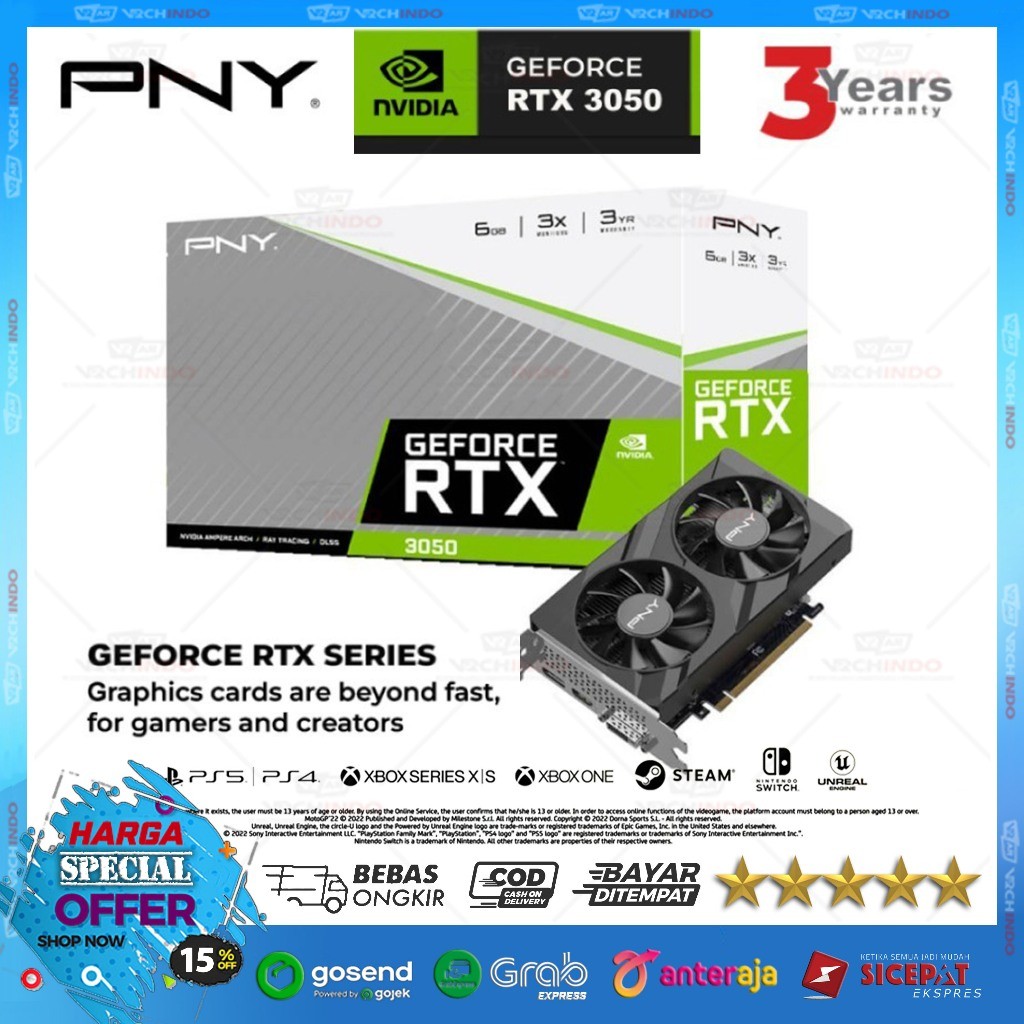 VGA NVIDIA PNY GeForce RTX 3050 6GB GDDR6 128-Bit Video Card | GPU Mid ...