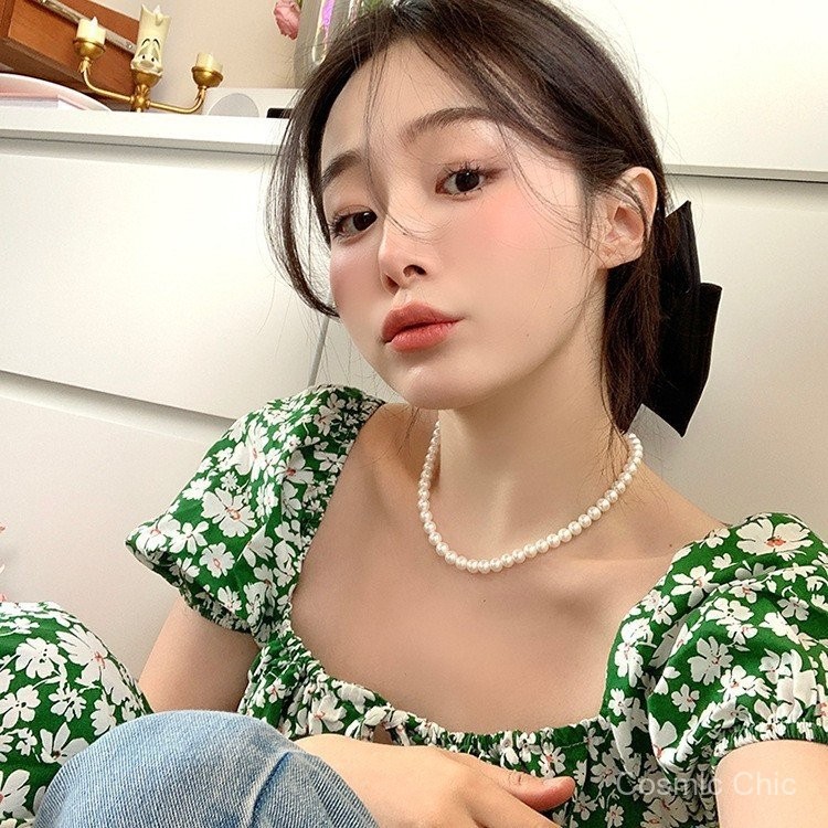 Rantai Leher Mutiara Mini Pearl Ot Clasp Necklace Simple Korean Style