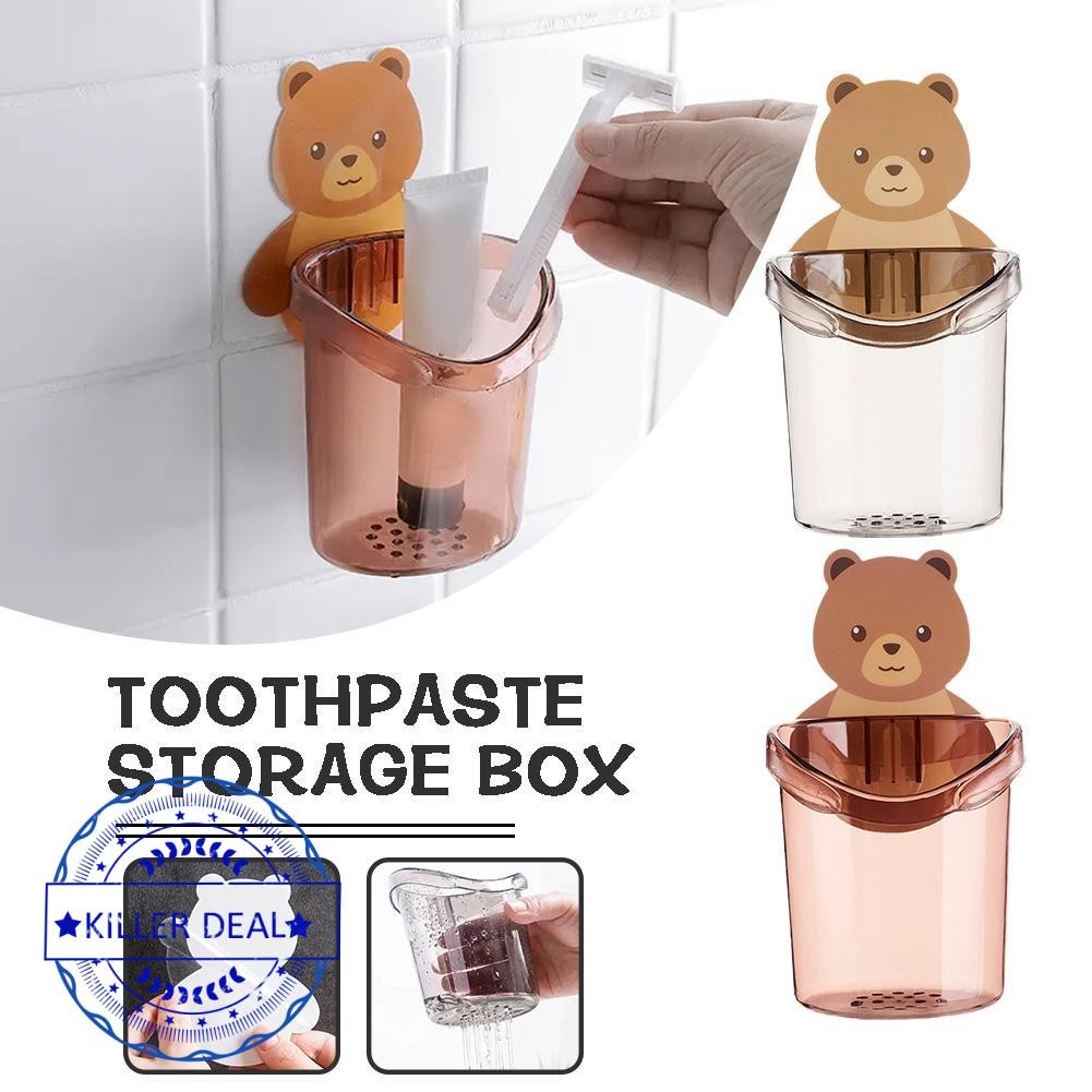 Cartoon Bear Shaped Wall Mounted Toothpaste Rack Razor Cup Storage Box ...