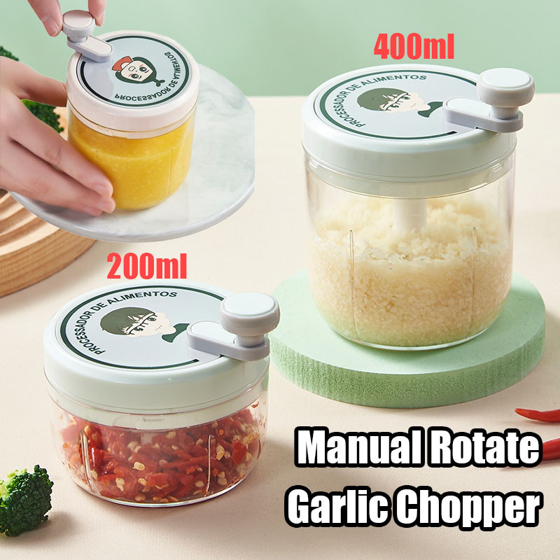 200/400ml Manual Rotate Garlic Chopper Onion Fruit Crusher Meat Grinder ...